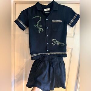 Boys Black Lizard Print Shirt and Shorts Abercrombie and Fitch